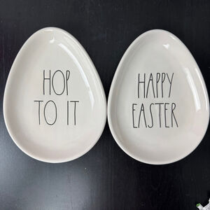 Rae Dunn Hop To It & Happy Easter Dessert Snack Plates Set of 2 White Collection